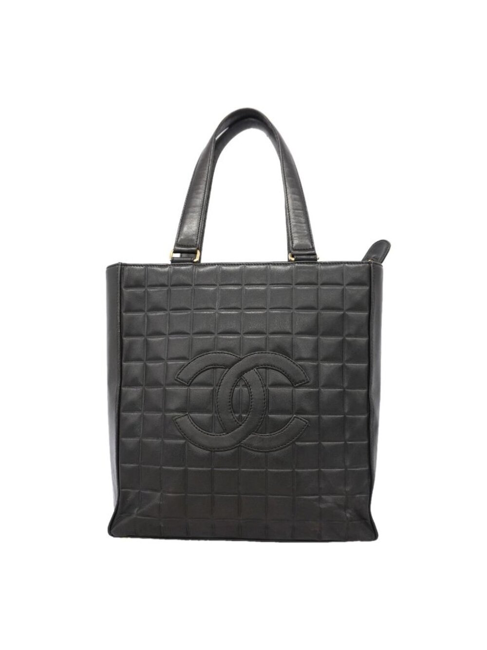 Chanel Tote Bag Choco Bar Lambskin Black Champagne Gold